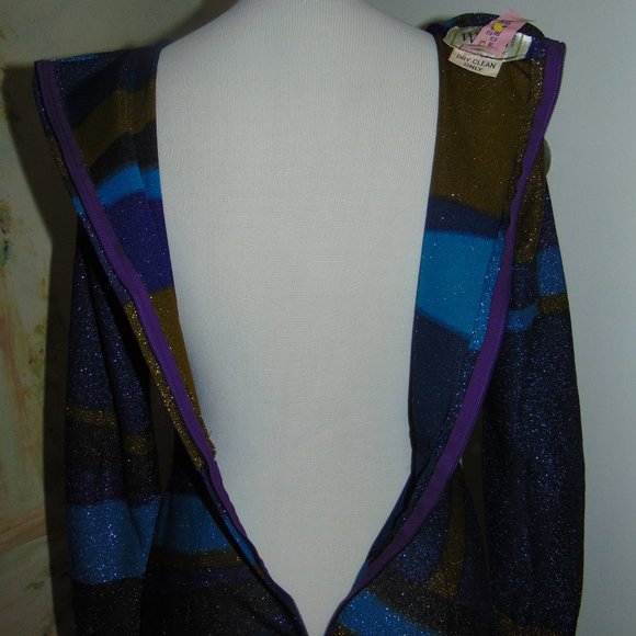 Englands " Mary Wilson" Vintage 70's Maxi Sexy Metallic Dress M Studio 54 Blue - Picture 10 of 12